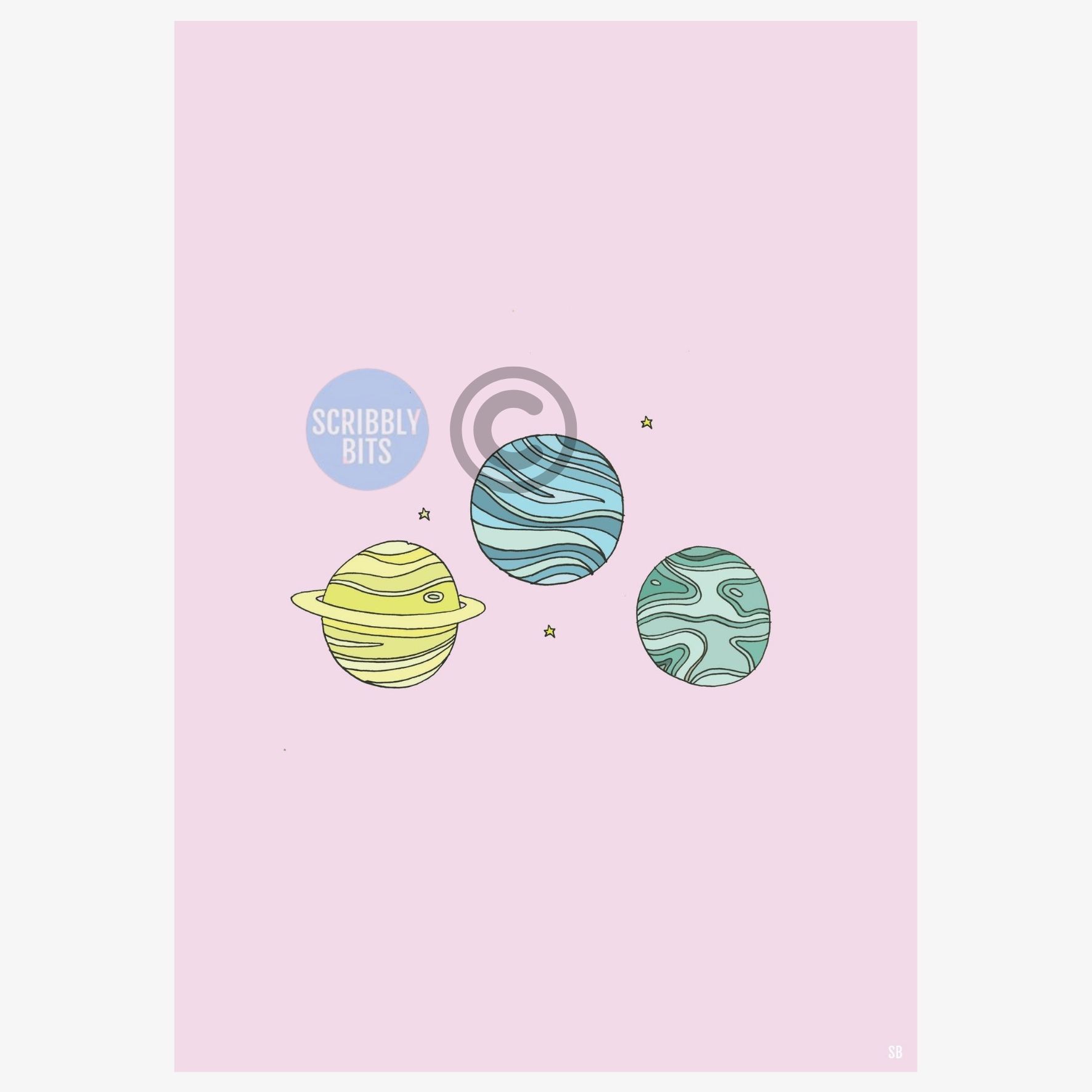 Scribbly Bits Pink Background A5 - Planets Drawing | Envirotoy