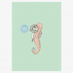 Scribbly Bits Orange with Green Background A5 – Seahorse Drawing